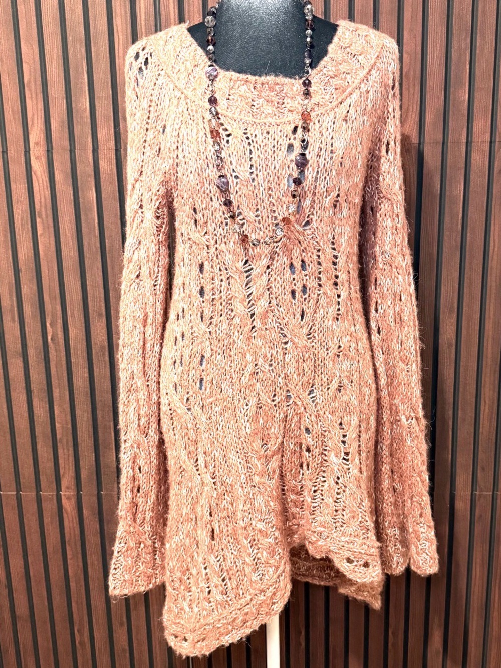 Free People Open Knit Crochet Sweater Tunic Cover-Up Size Large